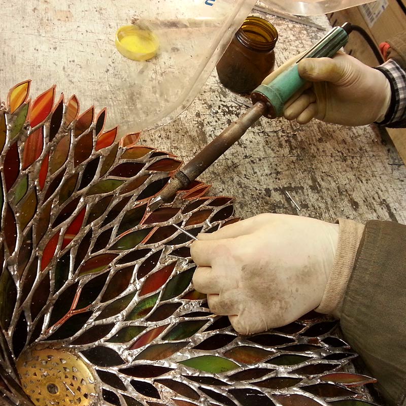 Soldering a stained glass work of art